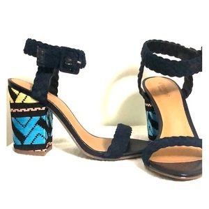 Open toed navy/multi heels